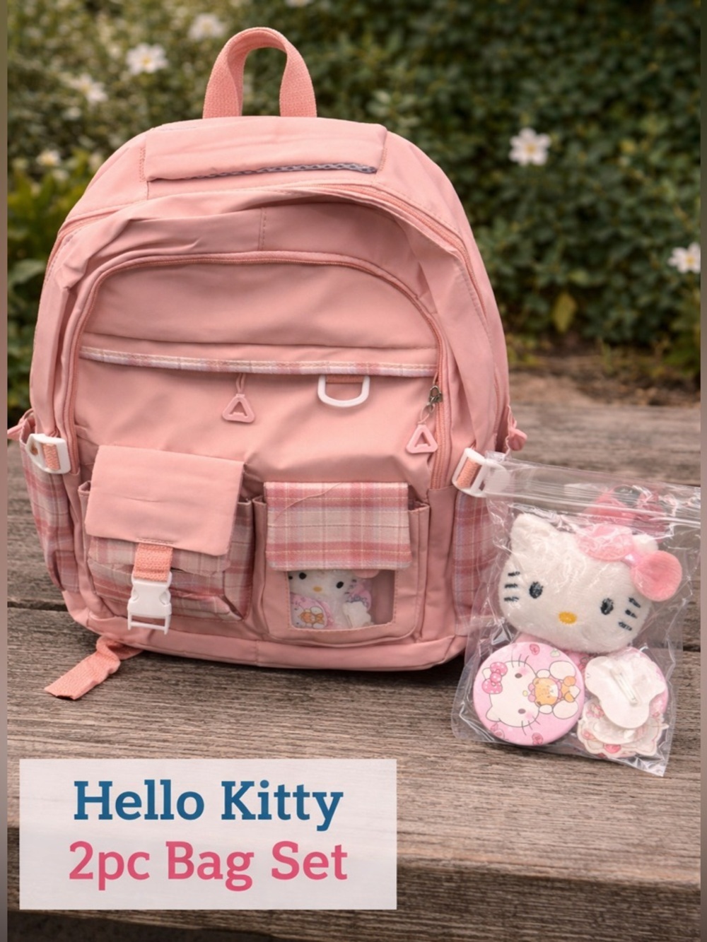 Hello Kitty Pink Plaid Backpack Set NEW WITHOUT TAGS
